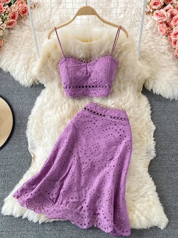 Beach Vaion Set Summer New Sle Bal ort Strapl Top High Waist f Skirt Two Piece Set Casual Faion Ensemble view 2