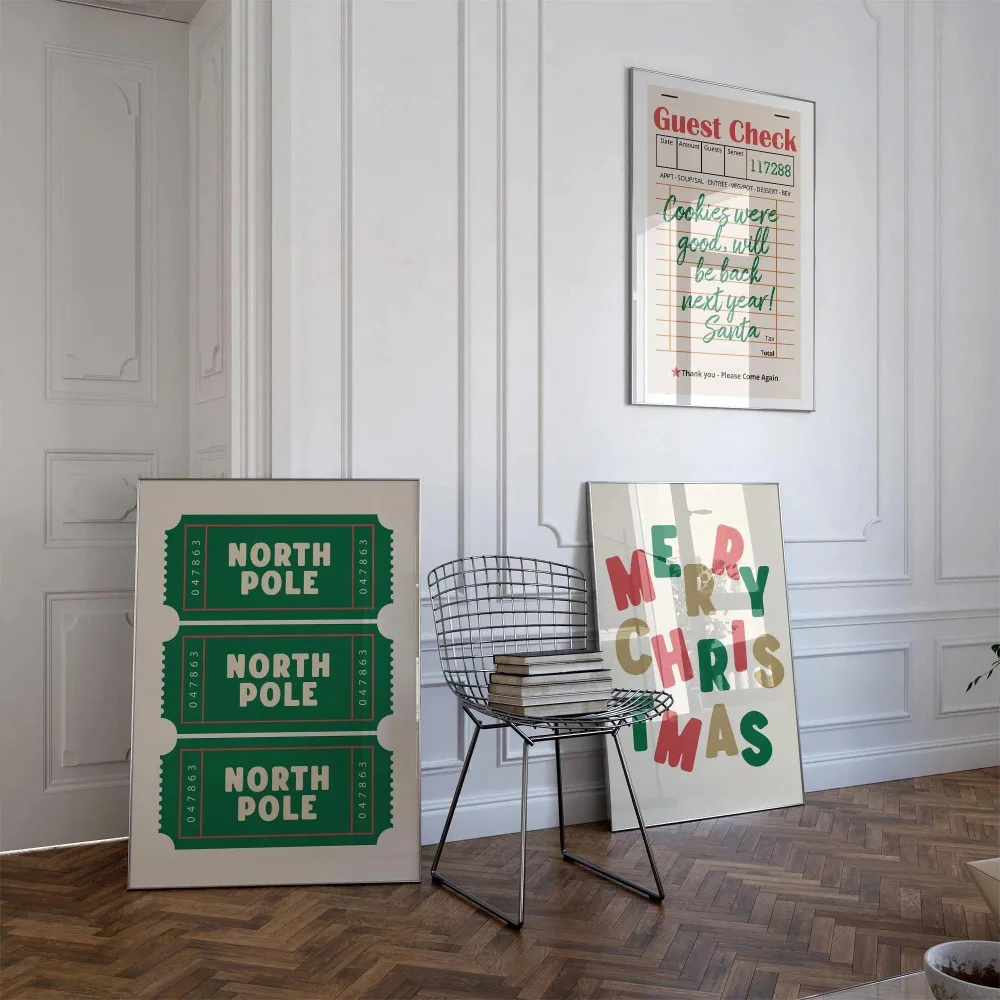 3pcs Frameless Christmas Prints,Christmas Wall Art, Arctic Ticket Printing,Guest Check Printing,Holiday Decor,Digital Download