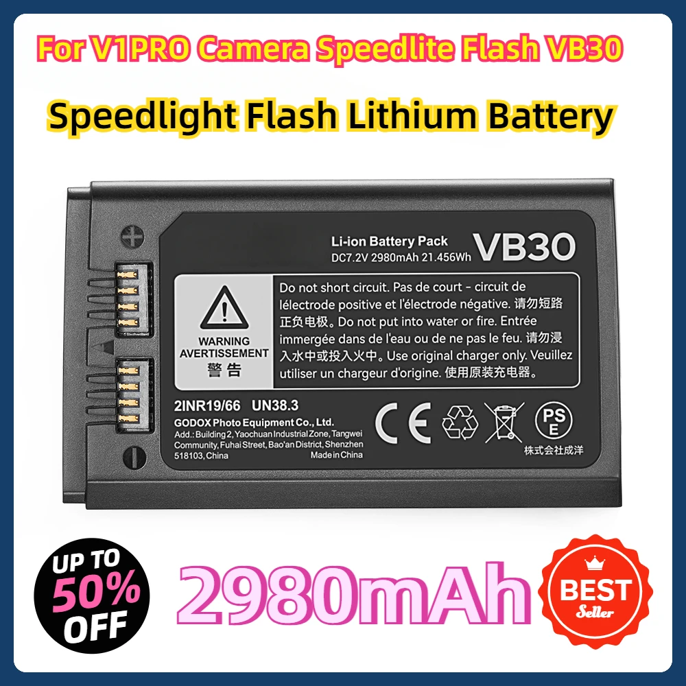 For V1PRO Camera Speedlite Flash VB30 2980mAh Speedlight Flash Lithium Battery