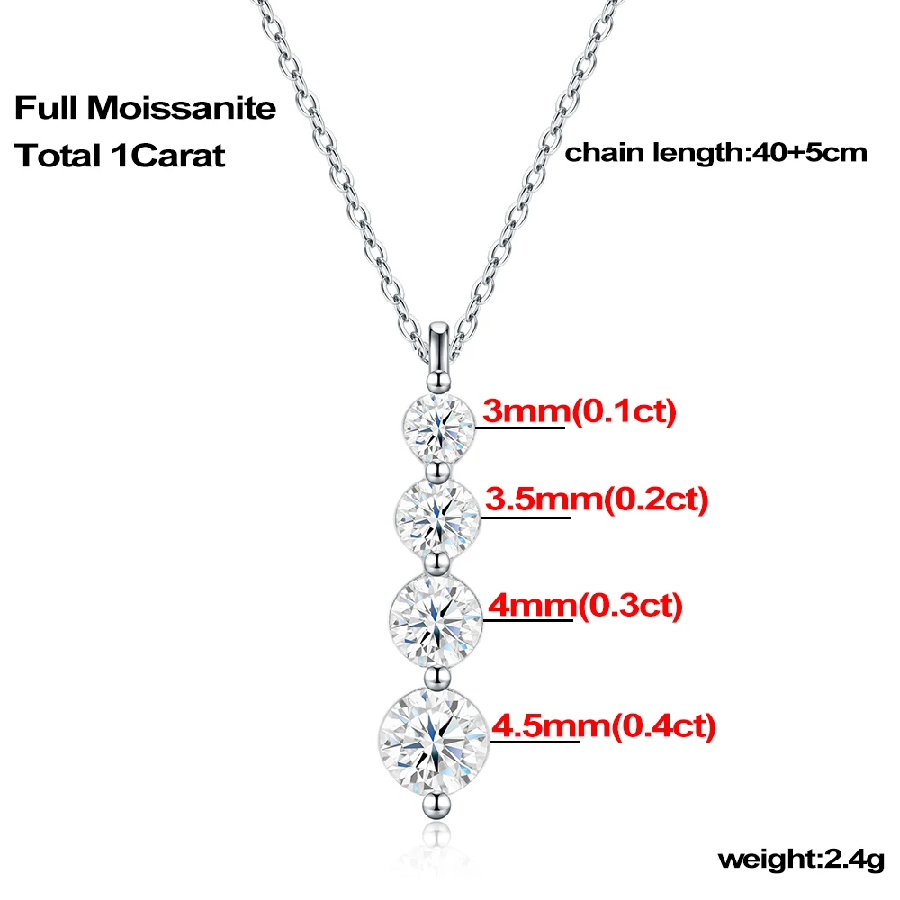 4-Stone Gradient Round Moissanite Diamond Drop Pendant Necklace for Women 925 Sterling Silver Jewelry Wedding Anniversary Gifts