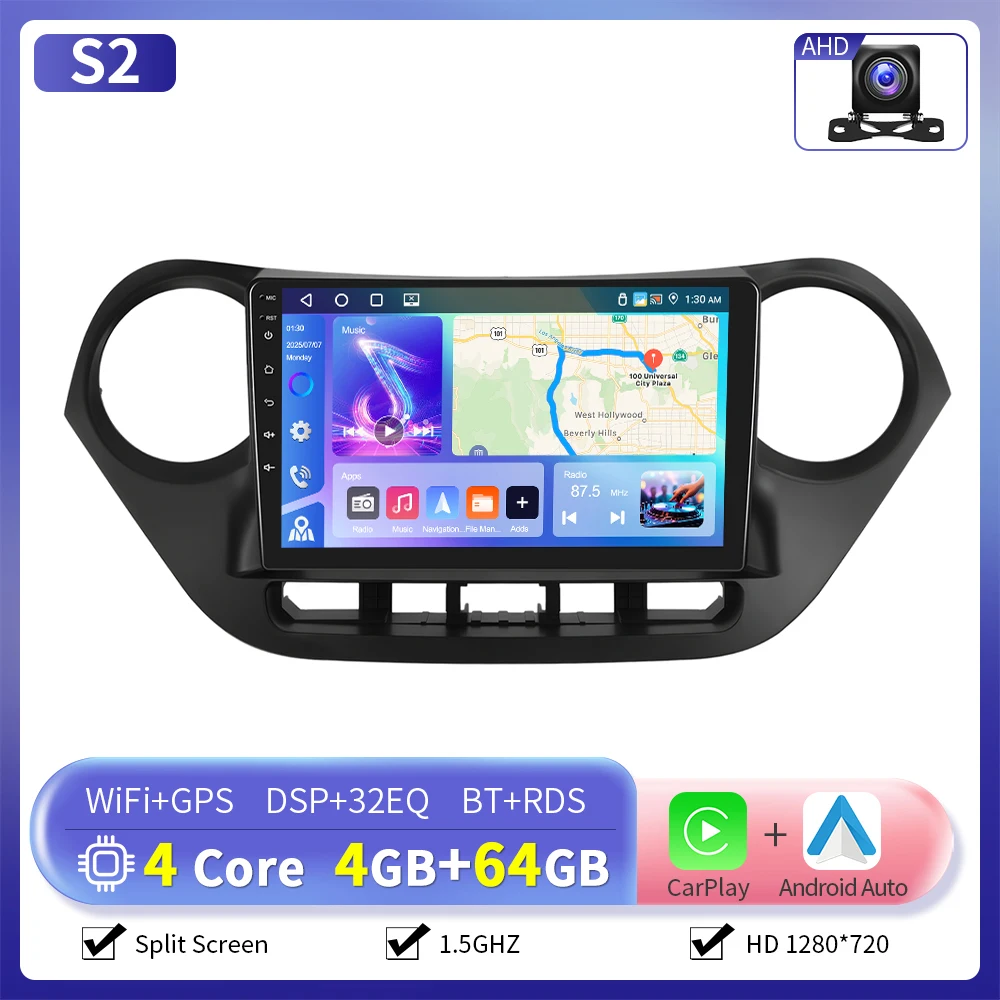 Camecho 6 + 128G Autoradio Draadloze CarPlay Android Auto Voor Hyundai I10 2014-2017 Auto Intelligente Systemen GPS Stereo 4G WiFi RDS