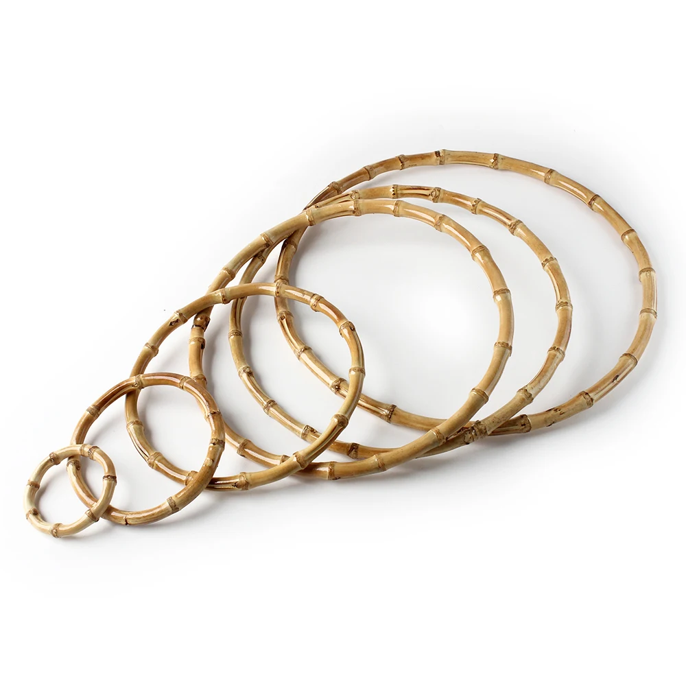 10/14/20PCS 8-25cm Natural Bamboo Bag Handles Handbag Round Ring Handle For Tote Purse Frames DIY Handmade Gift Box Accessories