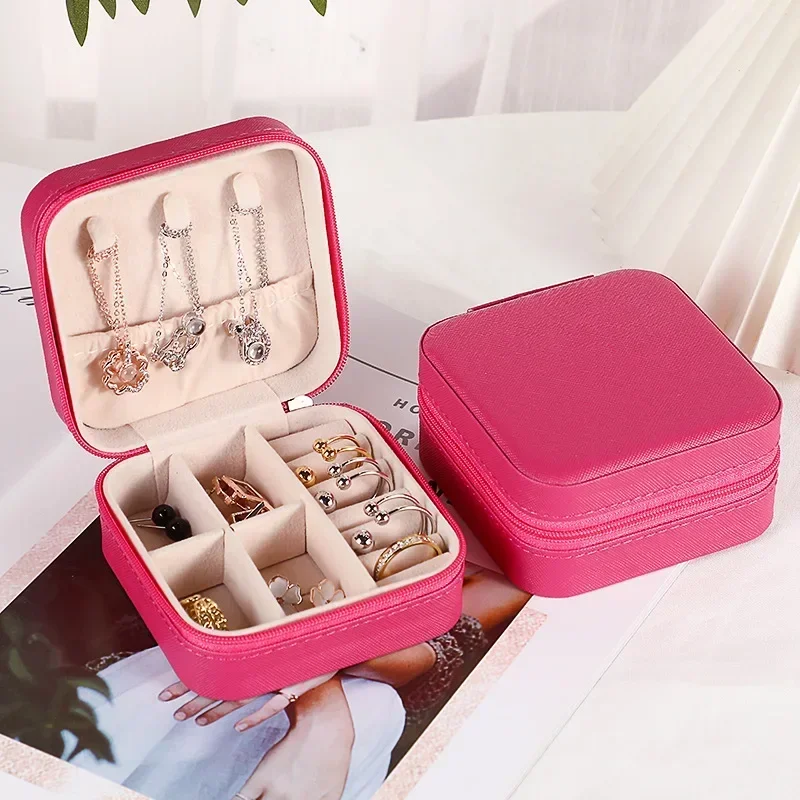 

1pcs Single Layer Storage Box Ladies Travel Leather Jewelry Box Classic Black Pure White Fashion Pink Storage Box