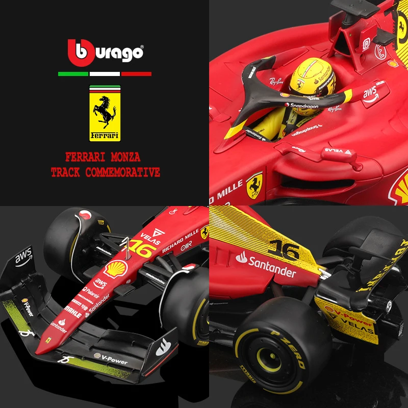 Bburago 1:18 2022 F1-75 F1 #16 Charles Leclerc Monza Centennial Formula Car Static Die Cast Vehicles Collectible Model Car Toys