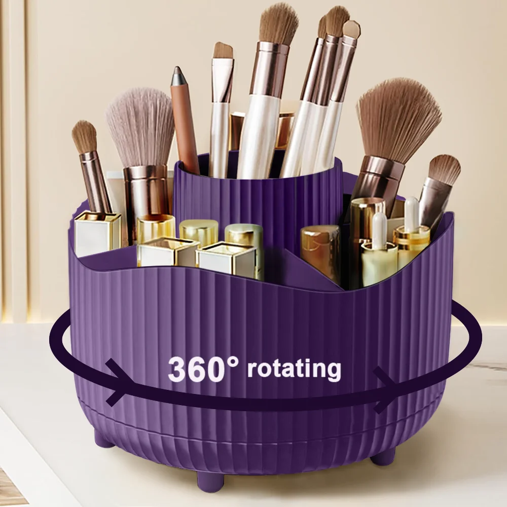 360° Rotating Makeup Organizer Large Capacity Cosmetic Storage Case with 5 Compartments Durable Plastic Vanity Organizer