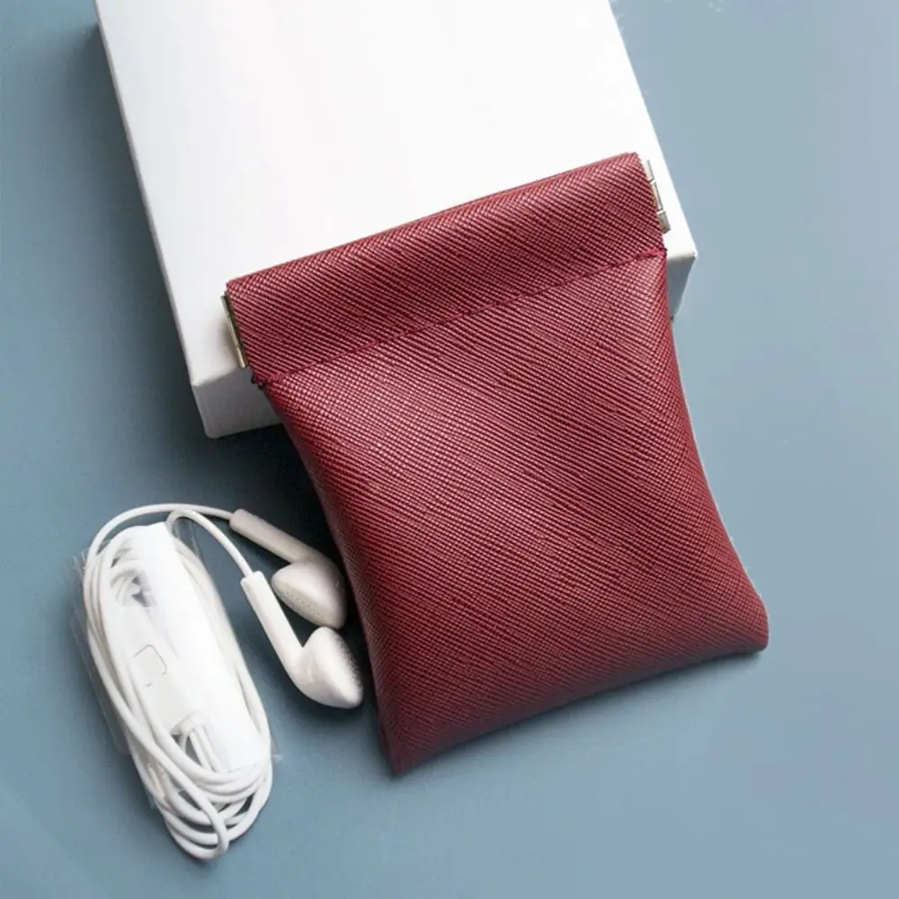 Portable PU Leather Earphone Wire Bag Solid Mini Money Bag Wallet Pouch Unisex