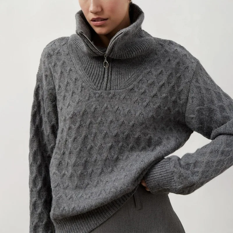 

2025 Fall/Winter New Premium High-Neck Half-Zip Sweater Women's Lazy Knitted Knitted Thick Needle Knitted Sweater