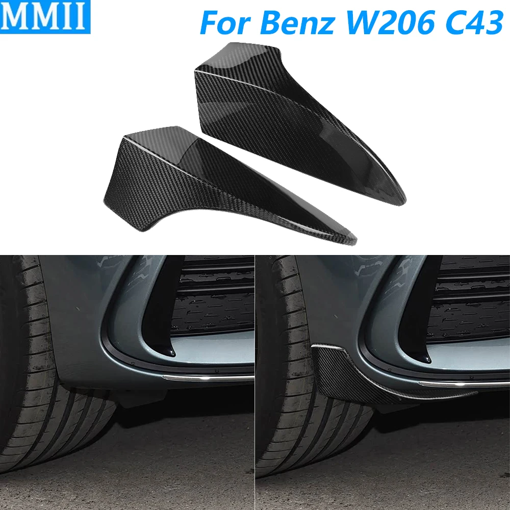 For Mercedes-Benz C-Class W206 C43 AMG 2022-2025 Real Dry Carbon Fiber Front Bumper Spoiler Corner Wrap Cover Car Accessories