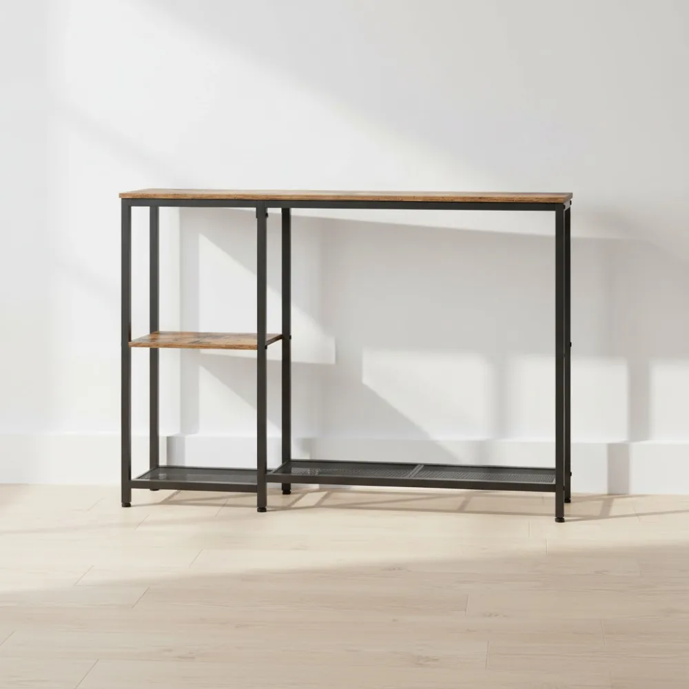 

Narrow Console Table, 44.9" Skinny Sofa Behind Couch Table with Storage Shelves, Long Entryway Table for Living Room