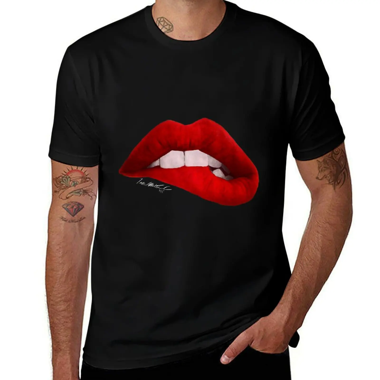 Biting Lips T-Shirt Work Utility Short Sleeve Shirt T-Shirt