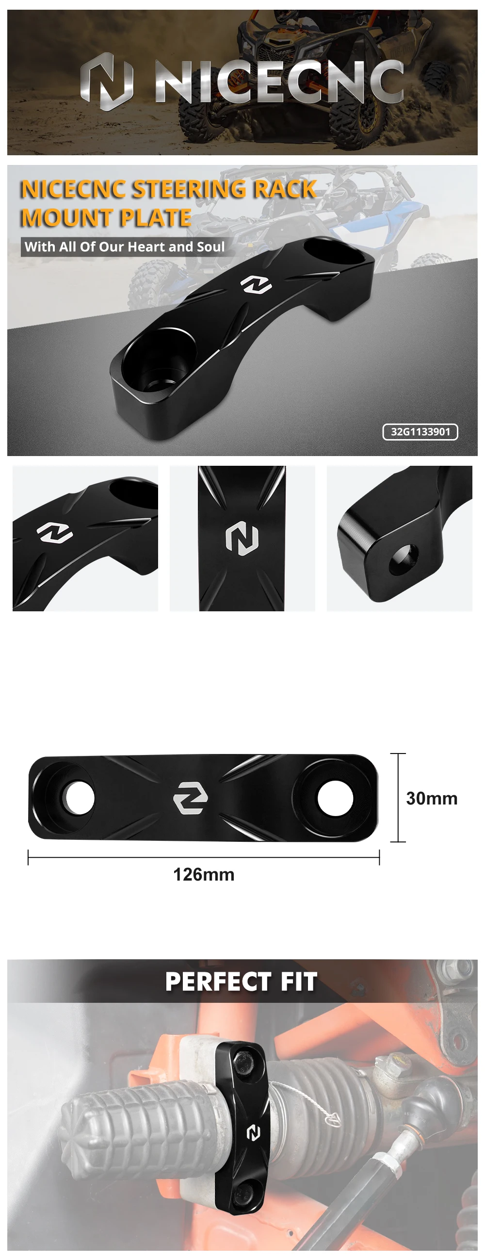 UTV X3 verstärkte Lenkgetriebe-Montageplatte für Can-Am Maverick X3 Max R RR 4x4 2017–2021 Aluminiumlegierung 709402021 – Detail 1