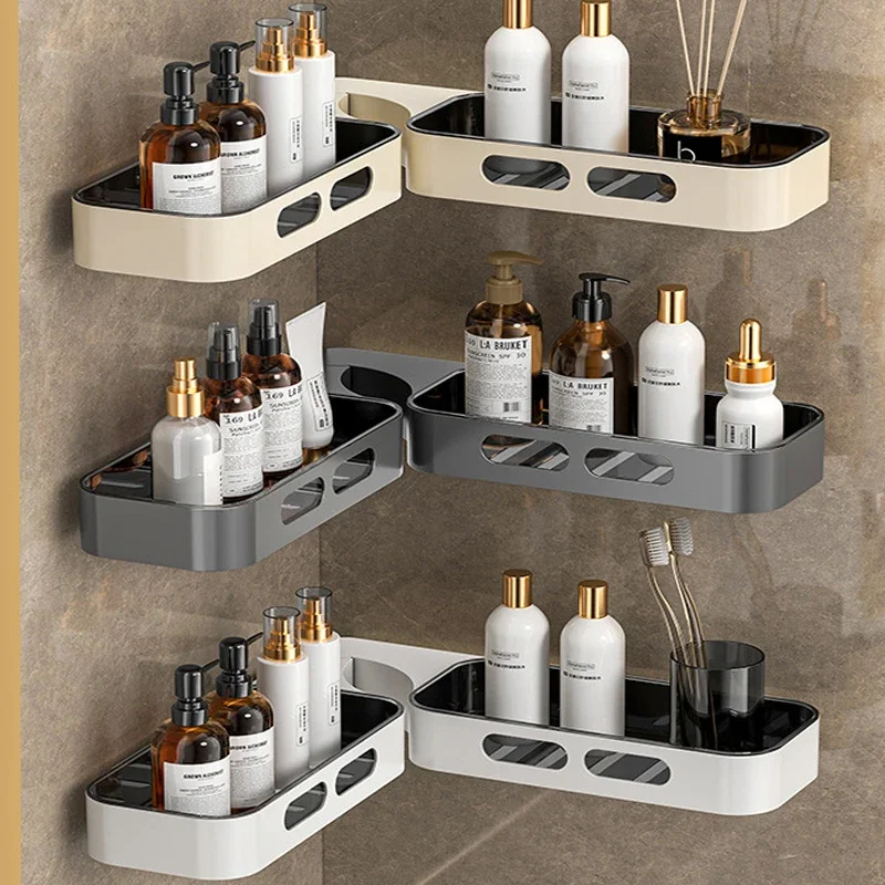Bathroom Corner Storage Rack ABS Rotatable Wall Mount Shower Organizer, Foldable Shower Caddy for Bathroom Sink Cosmetic Storage