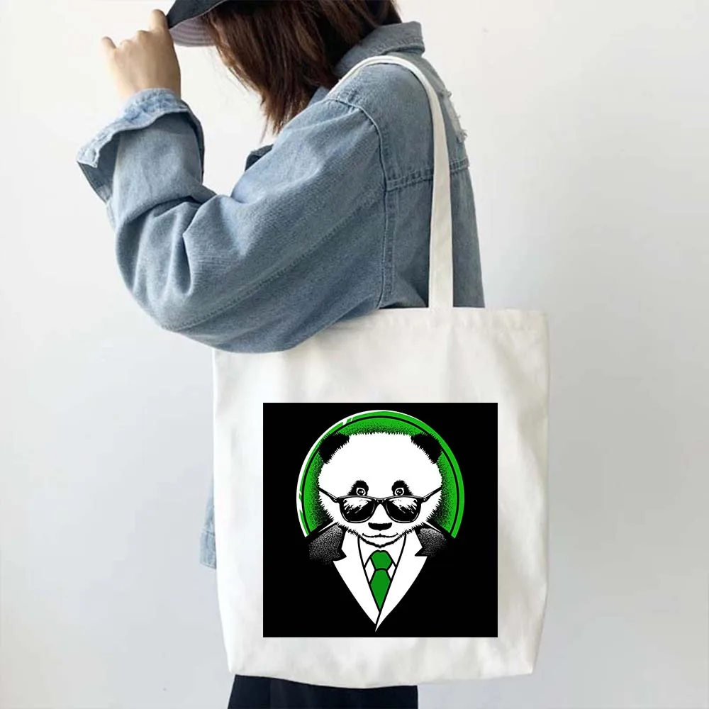 Buntes Panda-Gesicht, niedliche Familientasche, Baby-Bambusbär, Herzschlag, Sonnenbrille, Segeltuch, Schultertasche, Shopper, Baumwolle, Öko-Handtasche