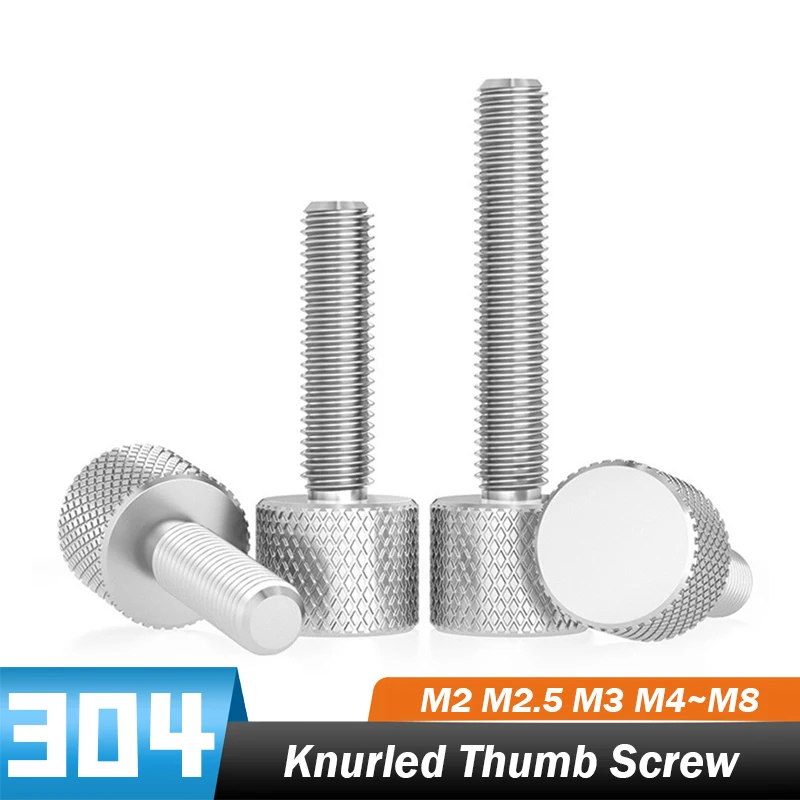 304 Stainless Steel A2-70 Knurled Thumb Screws M2 M2.5 M3 M4 M5 M6 M8 Knurl Flat Head Tighten Bolt Round Adjustment Hand Screw