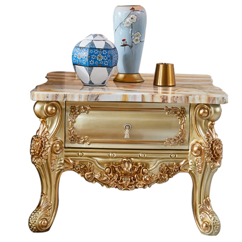 European-style Natural Marble Solid Wood Carved Sofa Corner Side Cabinet Luxury Living Room Coffee Table Paint