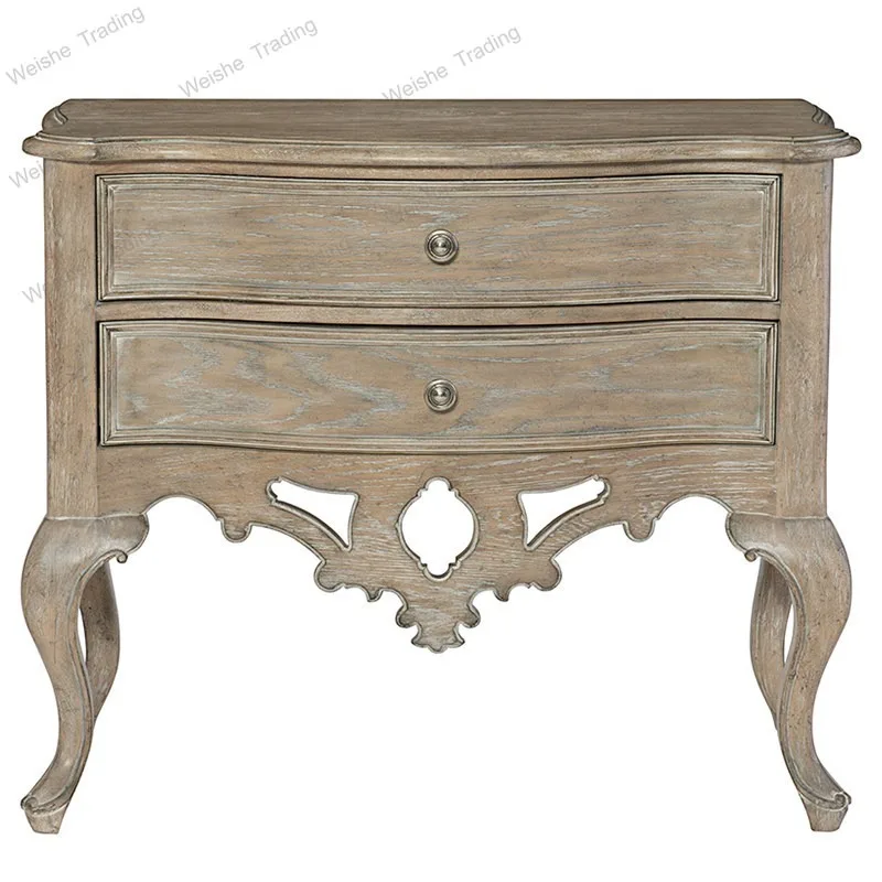 

Retro and old special-shaped bedside table oak solid wood bedside low cabinet storage locker furniture