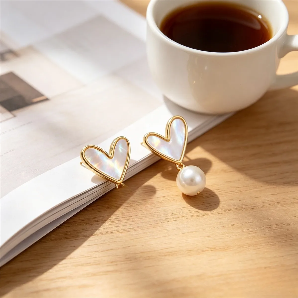 Brass Gold Plated Shell Heart Pearl Bezel Stud Blank DIY Natural Shell Pearl Handmade Earring Jewelry Findings