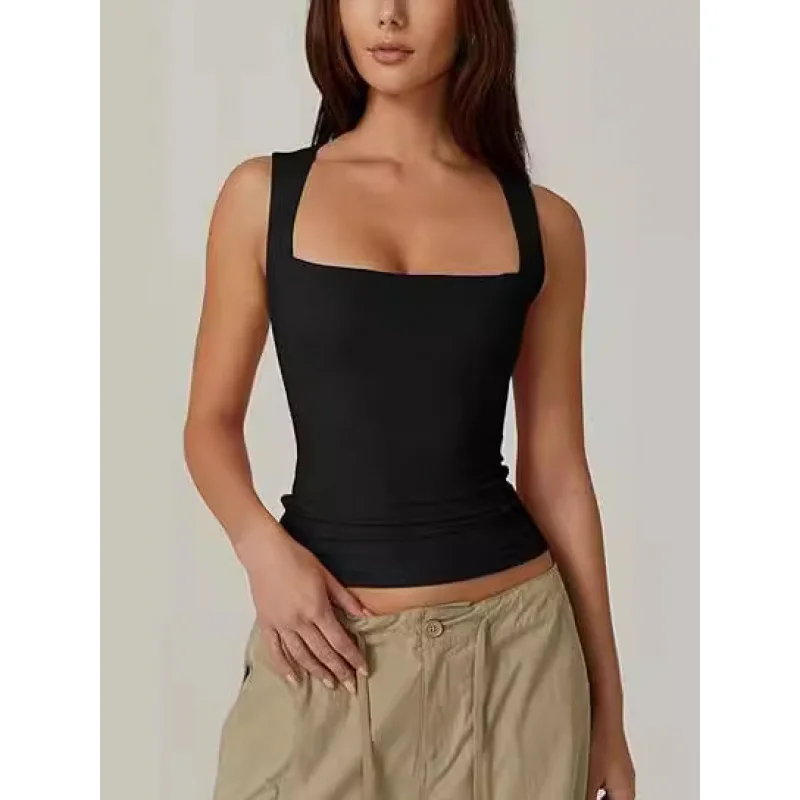 Inner wear cross-border European and American women's camisole,autumn square-neck top, milk silk women's clothing