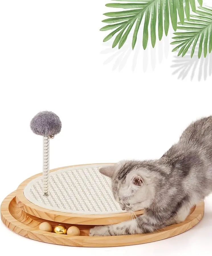 

Cat Scratcher, Cat Natural Sisal Scratching Pad, Kitten Interactive Toy with Ball Track Spring Ball for Chasing Hunting Mental P