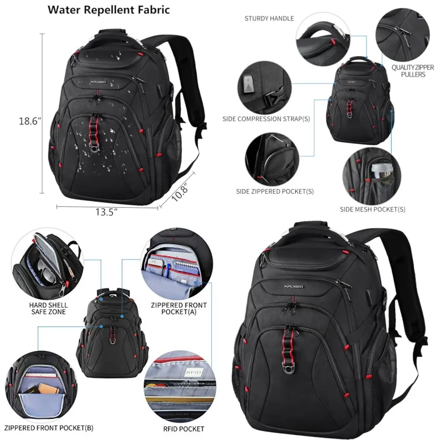 Travel Laptop Backpack XL Computer Backpack with Hard Shell Saferoom RFID Pockets Water-Repellent Business College Daypack Styl