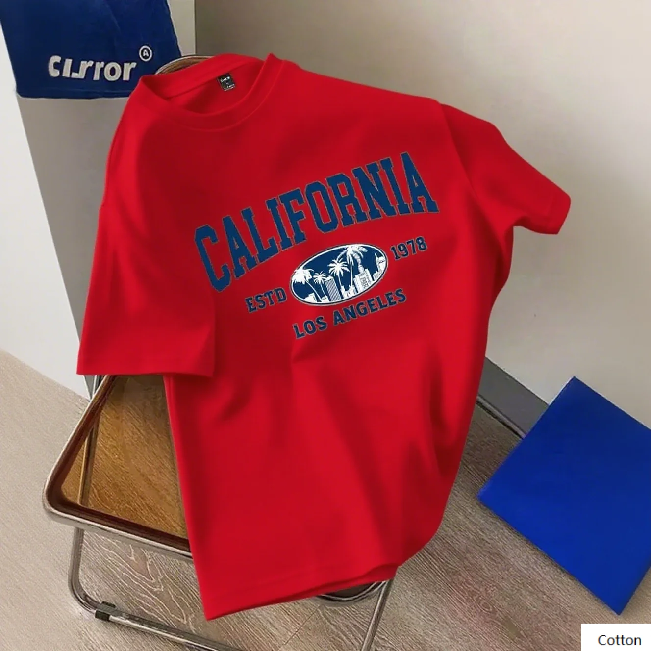 تي شيرت قطني مطبوع عليه كاليفورنيا لوس أنجلوس 1978 يتميز بأشجار النخيل الكلاسيكية للمواطن وأشجار النخيل مثالي للأناقة اليومية