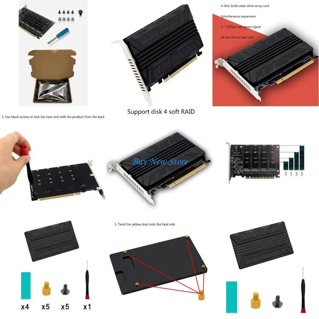 

20CE NVME MKEY SSD PCIEX16 Card Adapters with Heatsinks Replacement