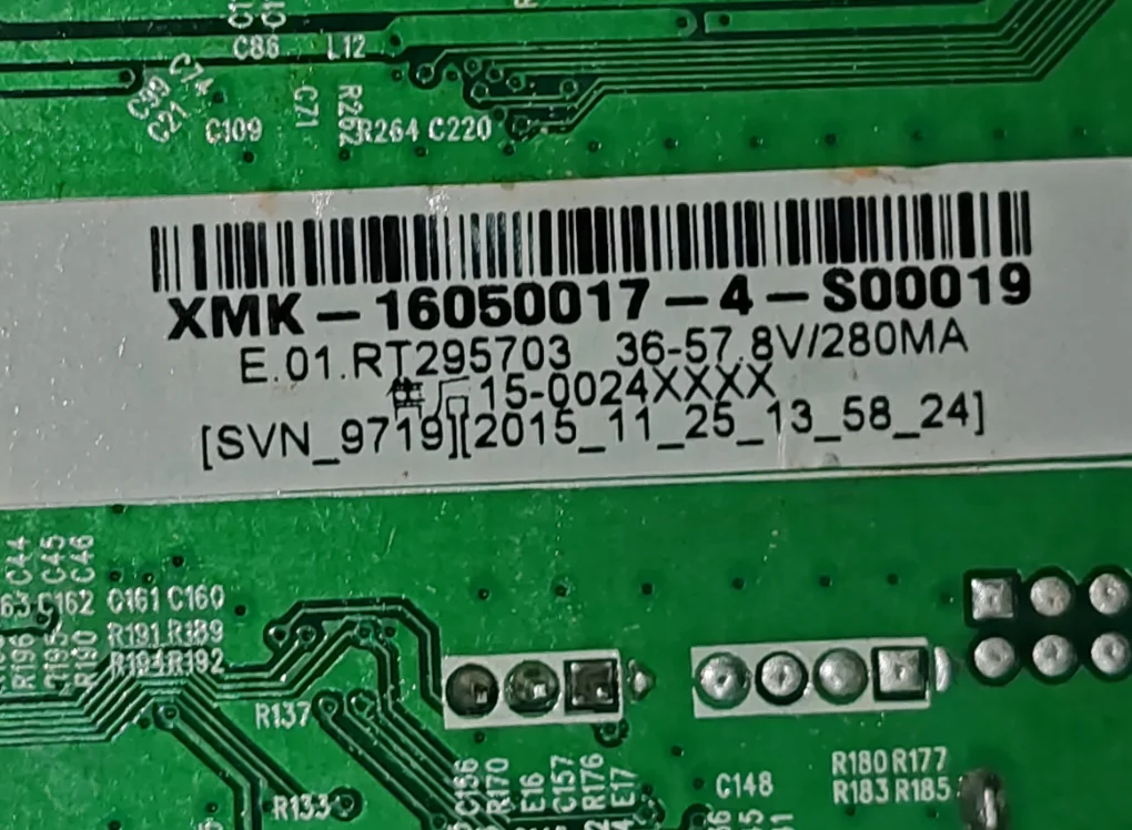 HK.T.RT2957E03 LED TV motherboard, physical photo, tested for 36--57.8V 280ma