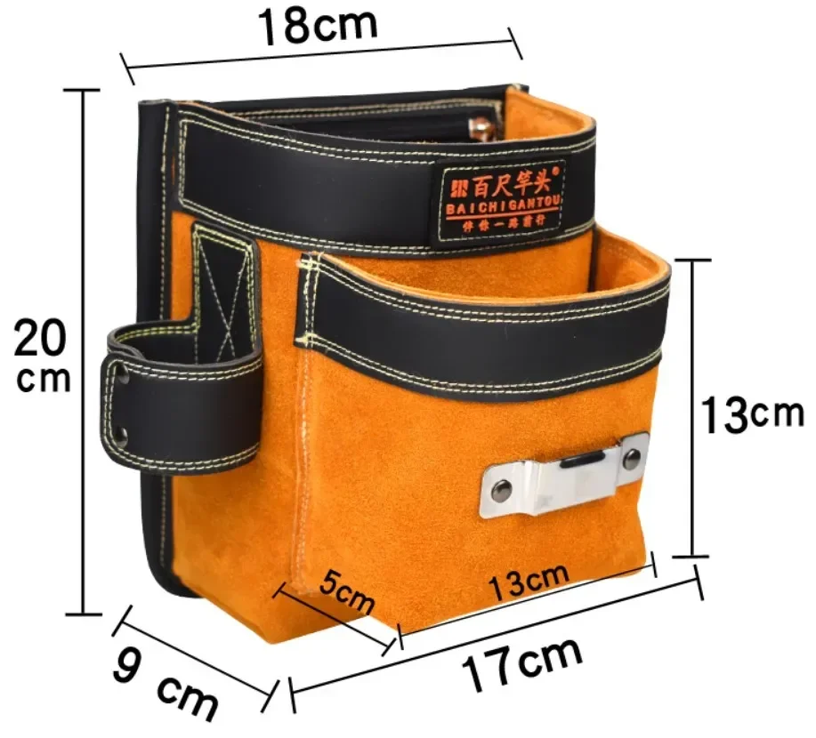 Woodworking Nail Waist Bag Cowhide Special Wear-resistant Tool Multi-functional Waist Men\'s Construction Sites Waterproof New