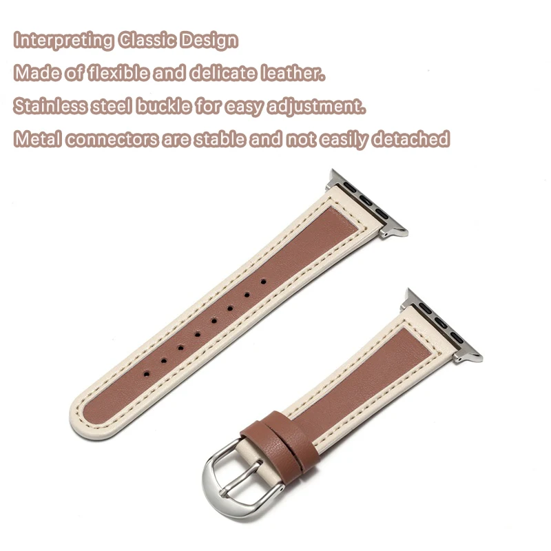 Leather color blocking strap suitable for Apple Watch Band Ultra/2 9 8 7 SE 6 5 4 bracelet suitable for iWatch 49mm 41mm 45mm