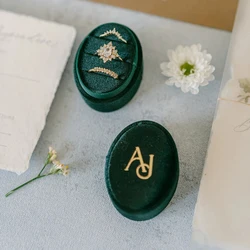 Custom Velvet Oval Ring Box Wedding Day White Personalized Triple Slot Ring Box Double 2 3 Slots, Modern Engagement Ring Box