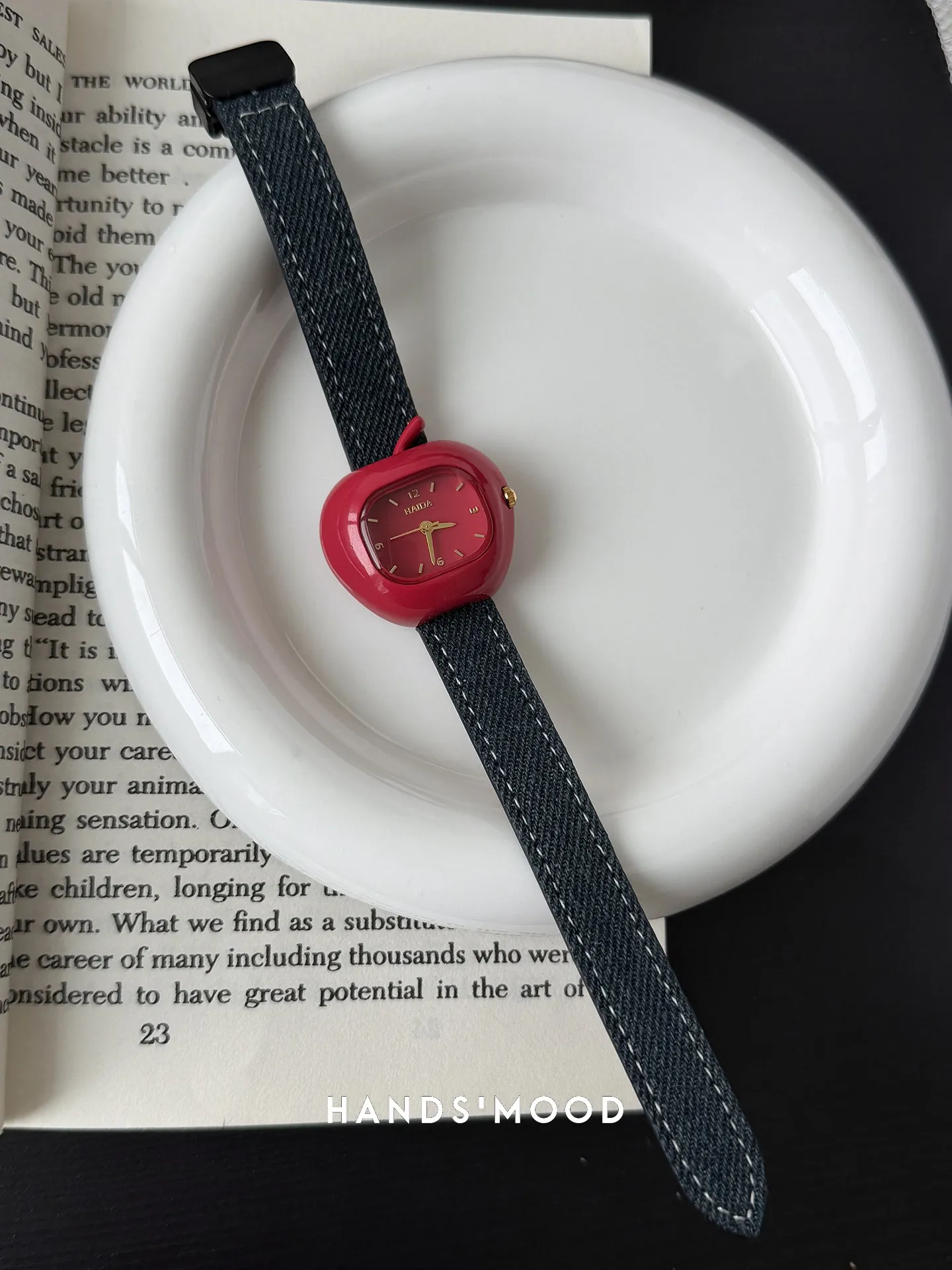 Red Watch with Denim Blue Design Stylish Compact Luxe-Inspired with Magnetic Clasp A Fashionable and Unique Timepiece for Women