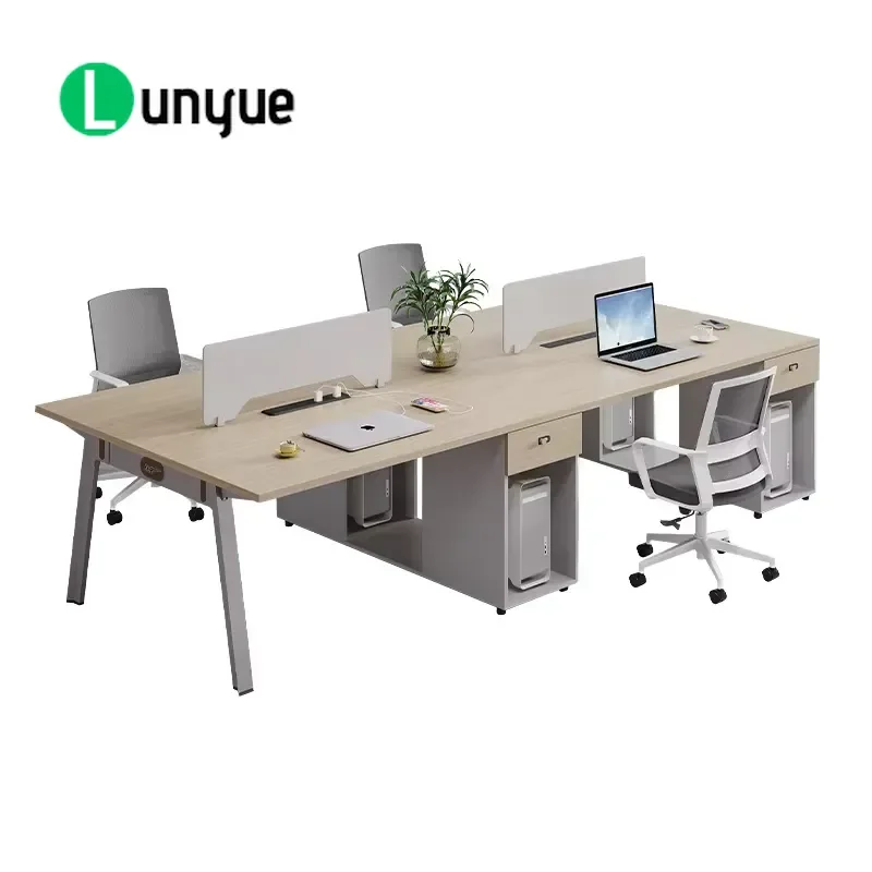 Modern Wooden Desk and Chair Set with Storage Soundproof Screen Retractable Function Efficient Collaborative Workspace