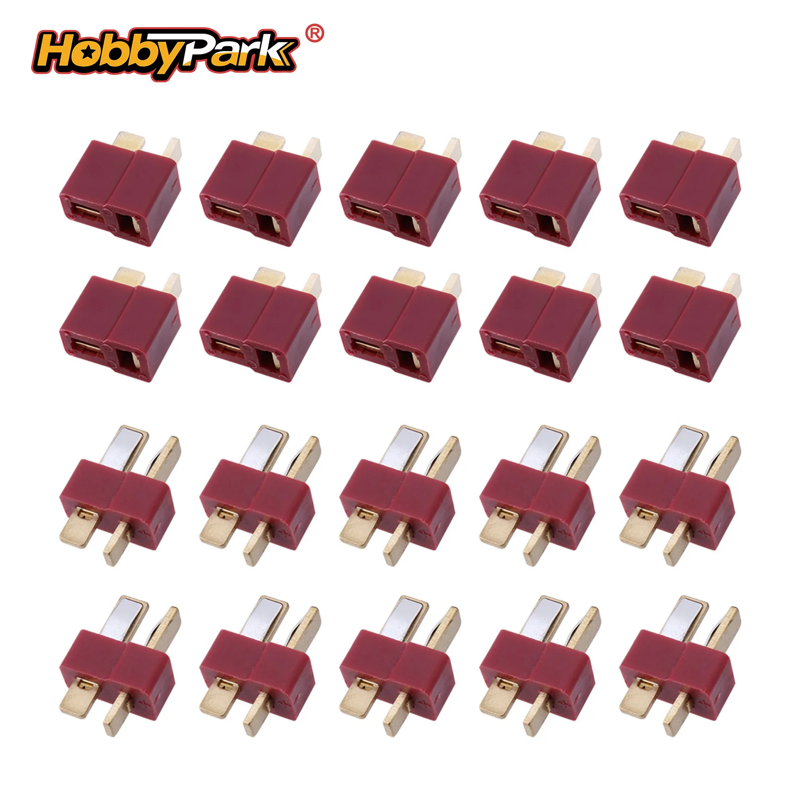 

HobbyPark 10 Pairs T Plug Connectors Deans Style Male and Female Connectors For ESC LIPO Battery Electric Engine Motor