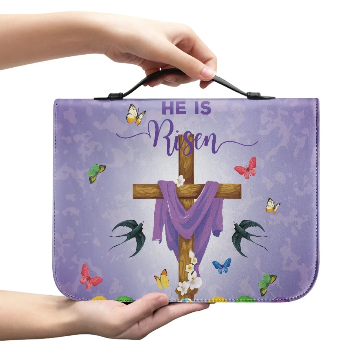 FORUDESIGNS Female Bible Case Fashion Purple Cloth Christian Cross Bible Bag Church Prayer Totes Leather Special Gift For Women