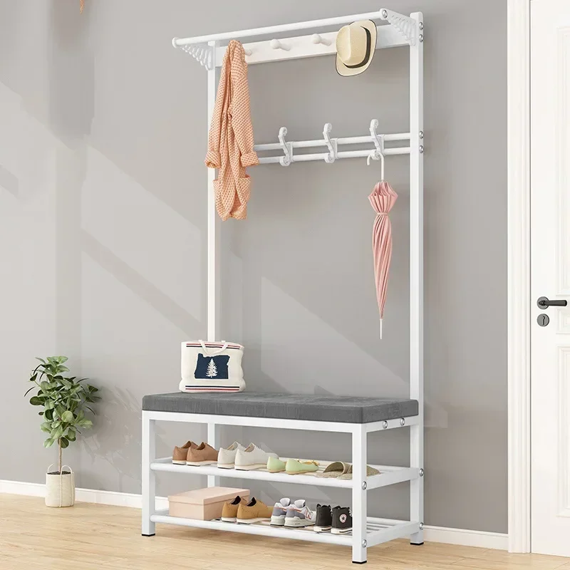 Mobile Coat Rack Shoe Bench Shelves Metal Hanging Clothes Rack Shoe Hallway Stool Clothing Nordic Kledingrek Home Ornament