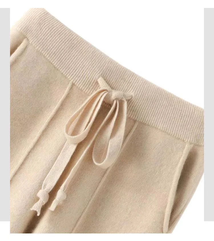 Women's 100% Pure Wool Slim Pants High Waist Autumn and Winter Cashmere Casual Knitted Pencil Pants Korean Thick Casual pants
