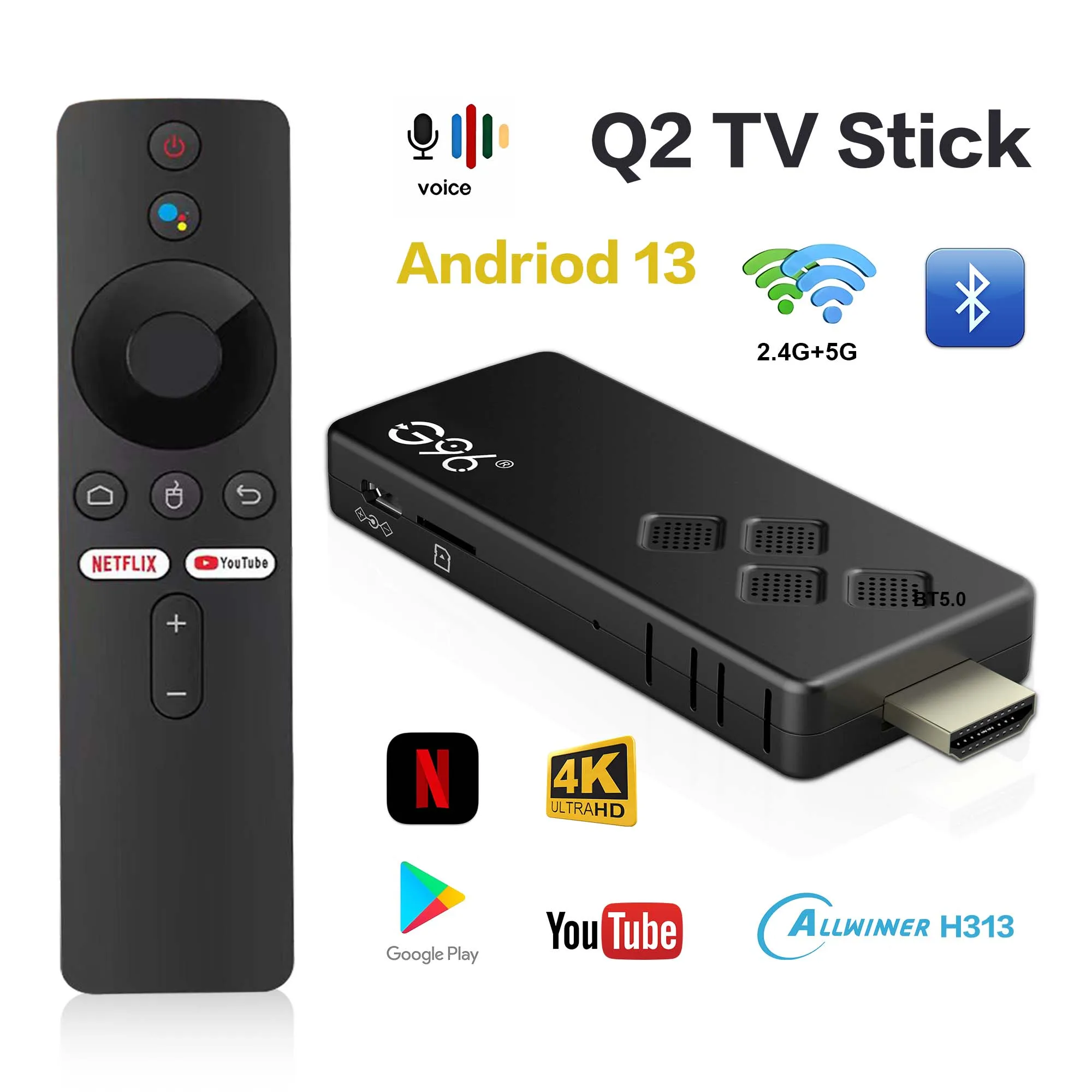 

Android13 TV Box Q2 AllwinnerH313 Google Voice assistant Dual WiFi BT5.0 4K Netflix Chromecast Quad Core Smart Home Media Player