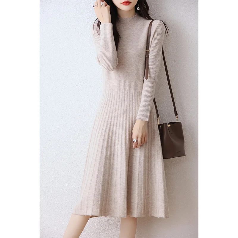 Wool Knitted Skirt for Women, Long Sweater Skirt, Over Knee, Versatile French Style, Luxury Boutique, Spring and Autumn, 2022