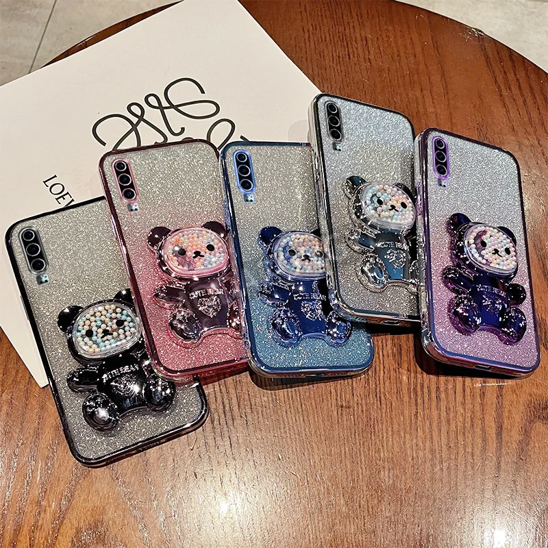 For Huawei P30 Case Soft Silicone Bling Shockproof Electroplated TPU Cell Phone Casing For ELE-L29 ELE-L09 Back Cover Bear Stand