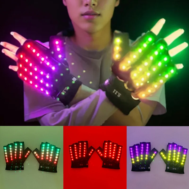 Amazing Performance Props Colorful Glow Gloves Remote Control Men Women Dance Gloves Nightclub Disco Flashing LED Gloves
