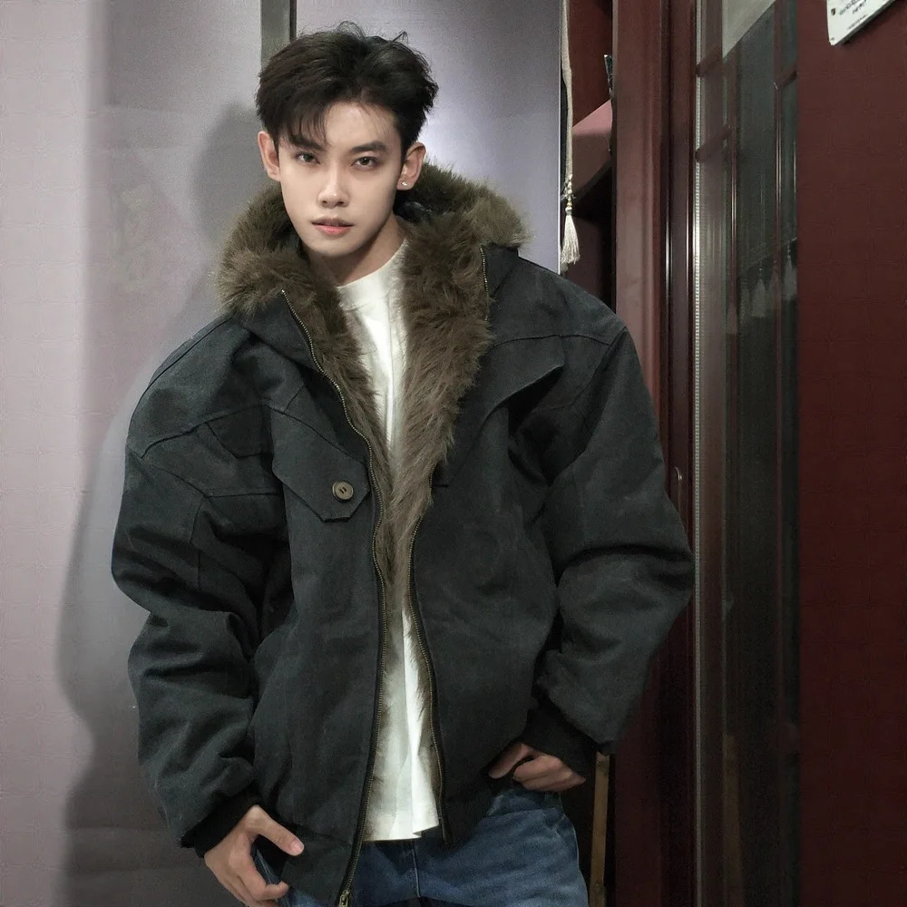 

Зимнее пальто премиум-класса для мужчин, утолщенная теплая парка с капюшоном и воротником из искусственного меха на флисовой подкладке