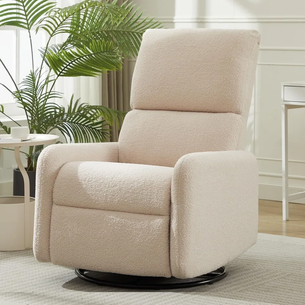 

360° Swivel Glider Chair, Rocking Chair Nursery with Side Pockets, Deep Cushioned Seat, Nursery Chair with Steel Structure Base