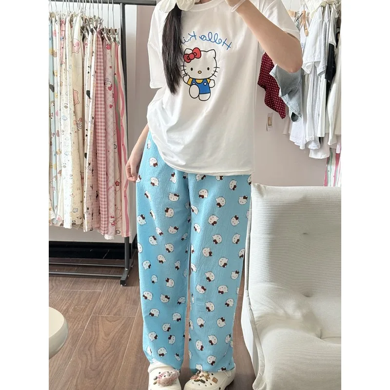 conjunto-de-roupas-de-casa-sanrio-hello-kitty-com-calcas-curtas-e-camiseta-de-manga-curta-estilo-solto-e-fofo