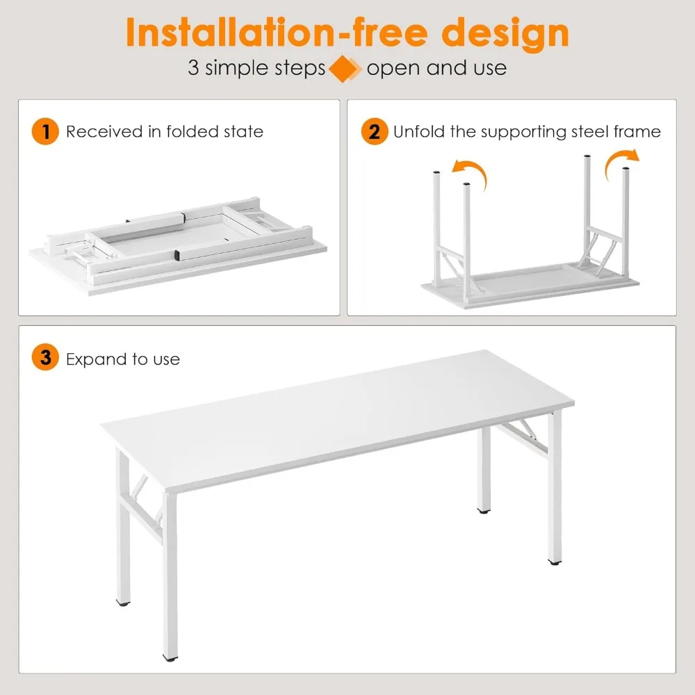 55 inches Computer Desk Office Desk Folding Table with BIFMA Certification Computer Table Workstation,White AC5DW-140