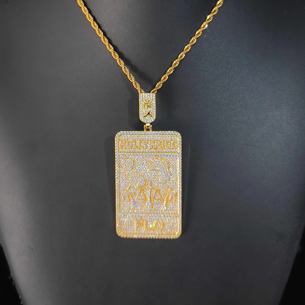 Customized Hip Hop Iced Out Rectangular CZ Jewelry Big Square Custom Letter Pendant 18K Gold Nameplate Necklace For Men Women