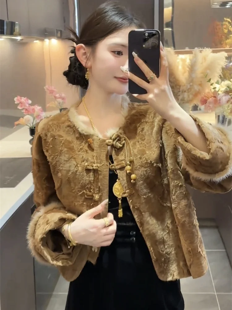 Conjunto de abrigo y pantalones con botones de estilo chino para mujer, exquisito, a la moda, de gama alta, otoño/invierno, nuevo conjunto de dos piezas, 2025