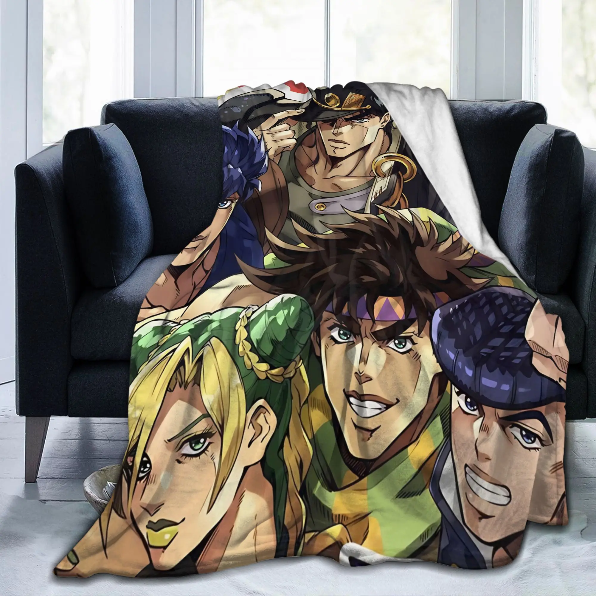 Anime  J-JoJos Bizarre Adventure Blankets Coral Fleece Plush Breathable Soft Throw Blankets for Bedding Bedroom Bedspreads