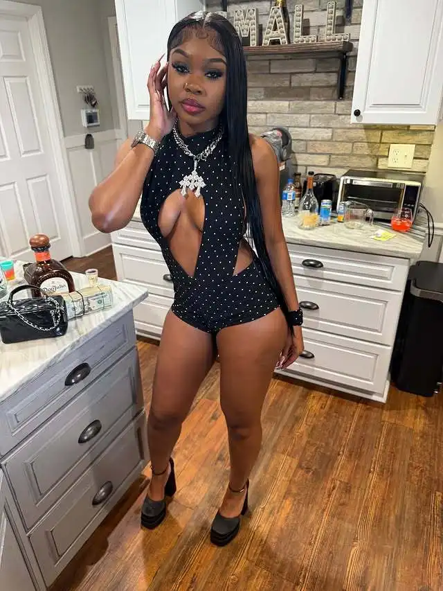 

Женский модный сексуальный комбинезон-ромпер с принтом в горошек, с вырезом халтер, без рукавов, с открытой спиной, облегающий, персикового цвета, с вырезами, для клуба