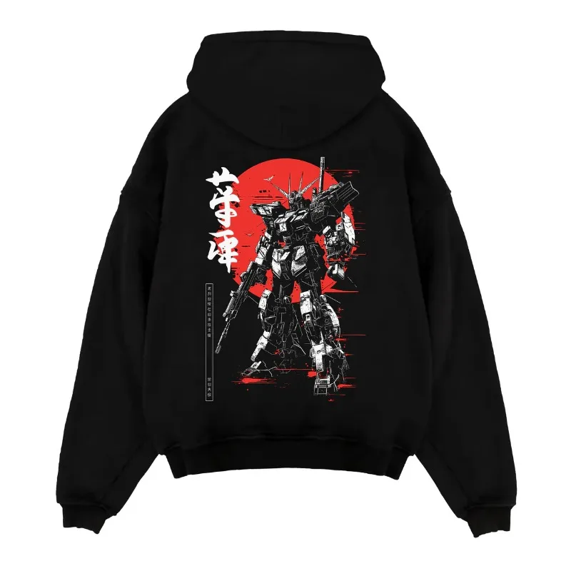 Sudaderas con capucha negras de Otoño Invierno para hombre, Sudadera con capucha con estampado de Anime japonés Gundam RX-78-2, Tops Y2K, ropa informal 100% de algodón para hombre