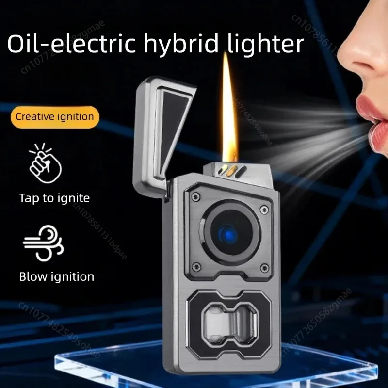 

New Petrol Electric Hybrid Creative Voice Controlled Lighter, Knock and Blow To Ignite, Kerosine, Open Flame, Men's Gift